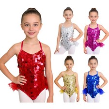 Kids Girls Costume Latin Dancewear Skirt Ballet Dance Leotards Glittery Modern