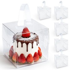 6PCS 6x6x5Inch Clear Cake Boxes - Mini Clear Gift Box with Portable Carry Han...