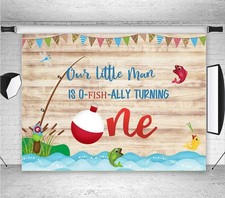 7x5ft O-Fish Ally Fish Birthday Photo Background Go Fishing Party Backdrop