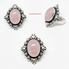 Rose Quartz Gemstone 925 Sterling Silver Jewelry All Size Ring For Gift
