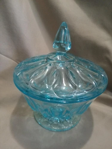 Vintage Blue Candy Dish W/ Lid