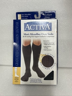 Activa Men Dress Knee Compression Socks Medium Gray 20-30 mmhg Firm Support New