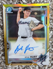2021 Kyle Hurt Bowman Chrome Prospect True Gold Refractor AUTO /50 RC 1st SP LA