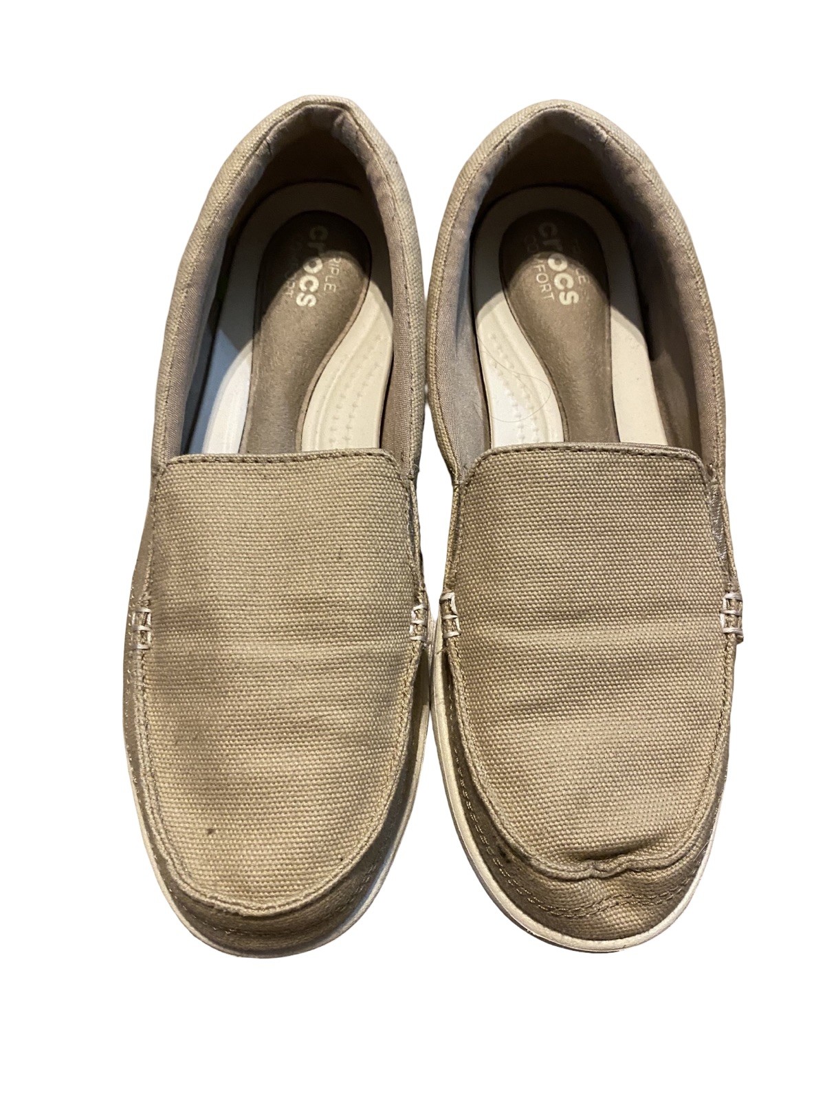 Crocs Womens Size 9 Tan Khaki Slip-On Loafers with Triple Comfort Round Toe-image