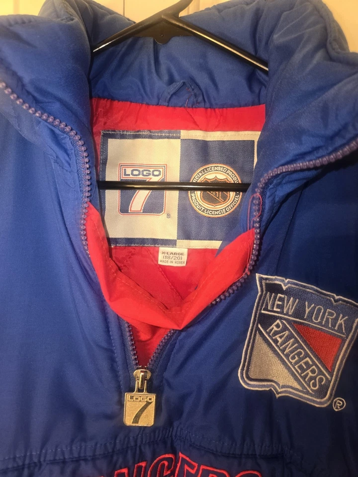 LOGO7 Vintage 90's New York Rangers 1/2 Zip Hooded Winter Jacket W/ front... - Image 3 of 4