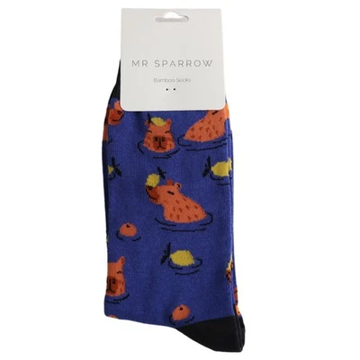 MR HERON MR SPARROW Capybara Socks Mens Boys 7-11 Men Christmas Gift Royal Blue