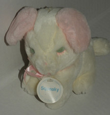 Vintage Eden Squeaky Stuffed Animal Puppy Dog White Pink Plush 10542 w/tag 6"