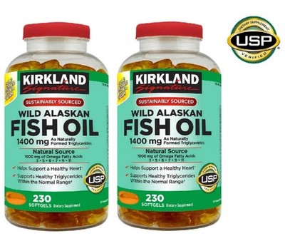 2 PACK-Kirkland Signature Wild Alaskan Fish Oil 1400 mg., 230 Softgels EXP 08/27
