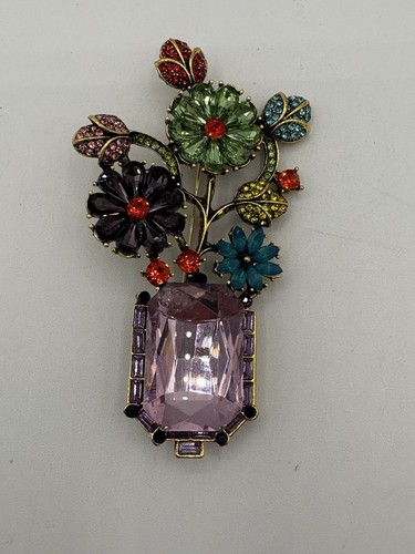 Women's Art Deco Style Floral Rhinestone Brooch Multicolored - Picture 1 of 4