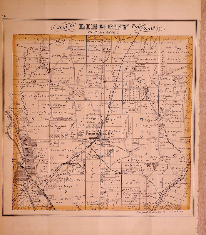 Rare Antique 1874 Plat Map ~ Liberty Township, Trumbull County, Ohio - 14x17