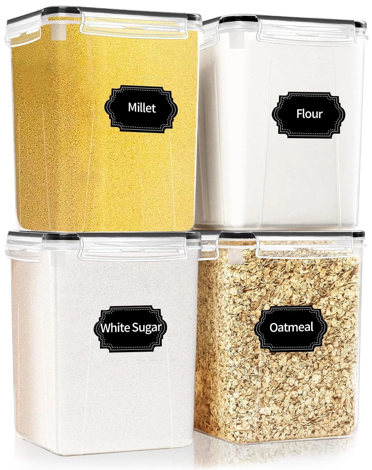 4 Pack Large Airtight Food Storage Containers with Lids (5.2L / 176oz), BPA P...