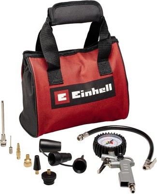 Einhell 10-tlg. Druckluftset, Adapter für Ausblaspistole,Reifenfüller Tasche