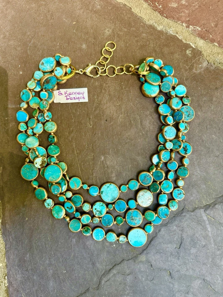 Collar de dos soportes turquesa genuino, Bella Durmiente, pieza llamativa Kingman Foto 2 de 4