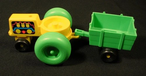 Vintage Fisher Price 1990 Chunky Little People Farm Tractor Green Hay Cart Wagon