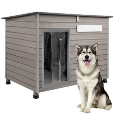 43" L Large Dog House Outdoor Weatherproof Wooden Igloo Chew Proof Iron Frame