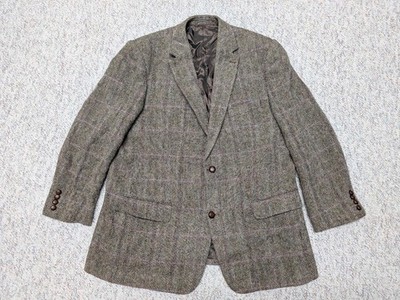 vintage HARRIS TWEED brown 46R donegal wool HERRINGBONE striped blazer BARUTTI