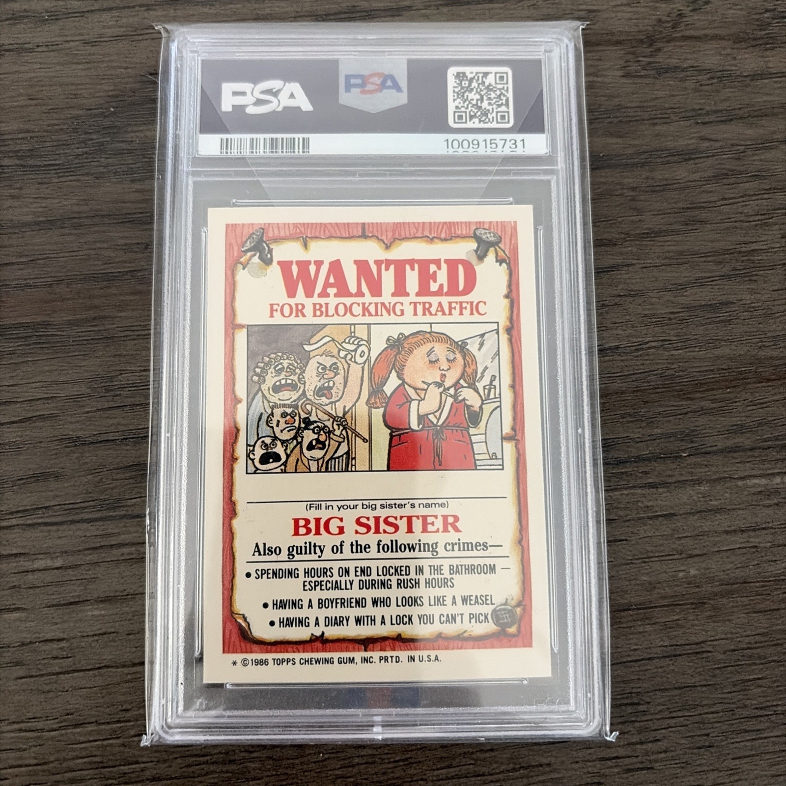 1986 GARBAGE PAIL KIDS STICKERS #110a SNOOTY SAM SERIES 3 BIG SISTER BACK PSA 10 view 2