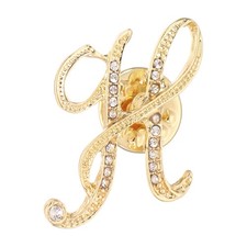 Rhinestone Letter Lapel Pins, Alphabet Brooch Pins, Gold Tone, Letter H