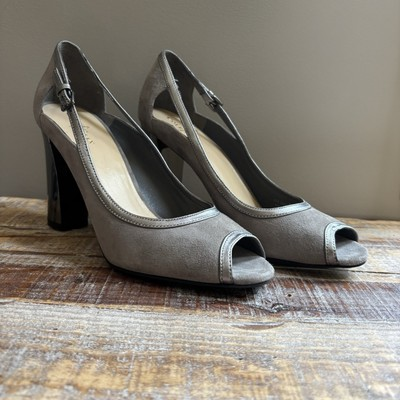 #ad Cole Haan Womens Corinne Heels Heel Gray Suede Cut Out Metallic Buckle High 8 B $20.30