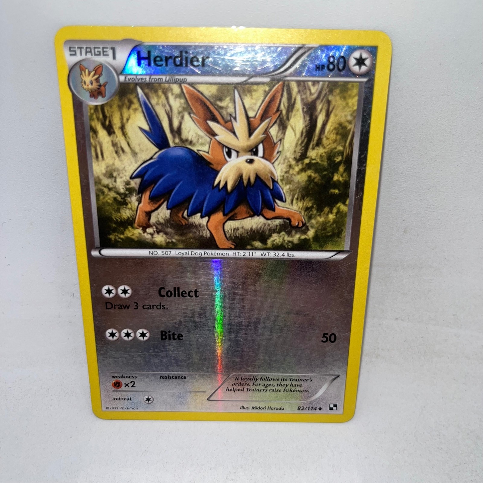 Herdier 82/114 Uncommon Black & White Pokemon Reverse Holo Heavily Played