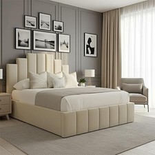 Crown Panel Bed Frame Plush Velvet Upholstered Ottoman Gas Lift Storage 5FT UK