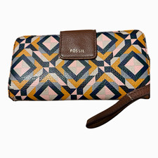 Fossil Geometric Multicolor Zip-Around Wristlet Wallet w/ Credit Card Slots