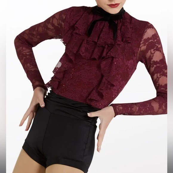 Weissman Lace Ruffle Biketard Burgundy Dance Costume New Size Adult XL