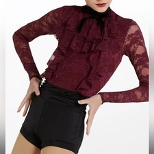 Weissman Lace Ruffle Biketard Burgundy Dance Costume New Size Adult XL