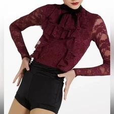 Weissman Lace Ruffle Biketard Burgundy Dance Costume New Size Adult XL