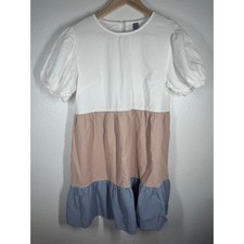 Shein Dress Womens XL Multicolor Colorblock Tiered Babydoll Puff Sleeve Casual