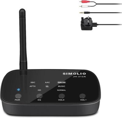 SIMOLIO Long Range HD Bluetooth Receiver für HiFi mit EQ (Musik/Dialog) & BT