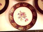 4 Matching Cico China Dinner Plates. Burgundy and Gold Borders Floral Centers — photo 4