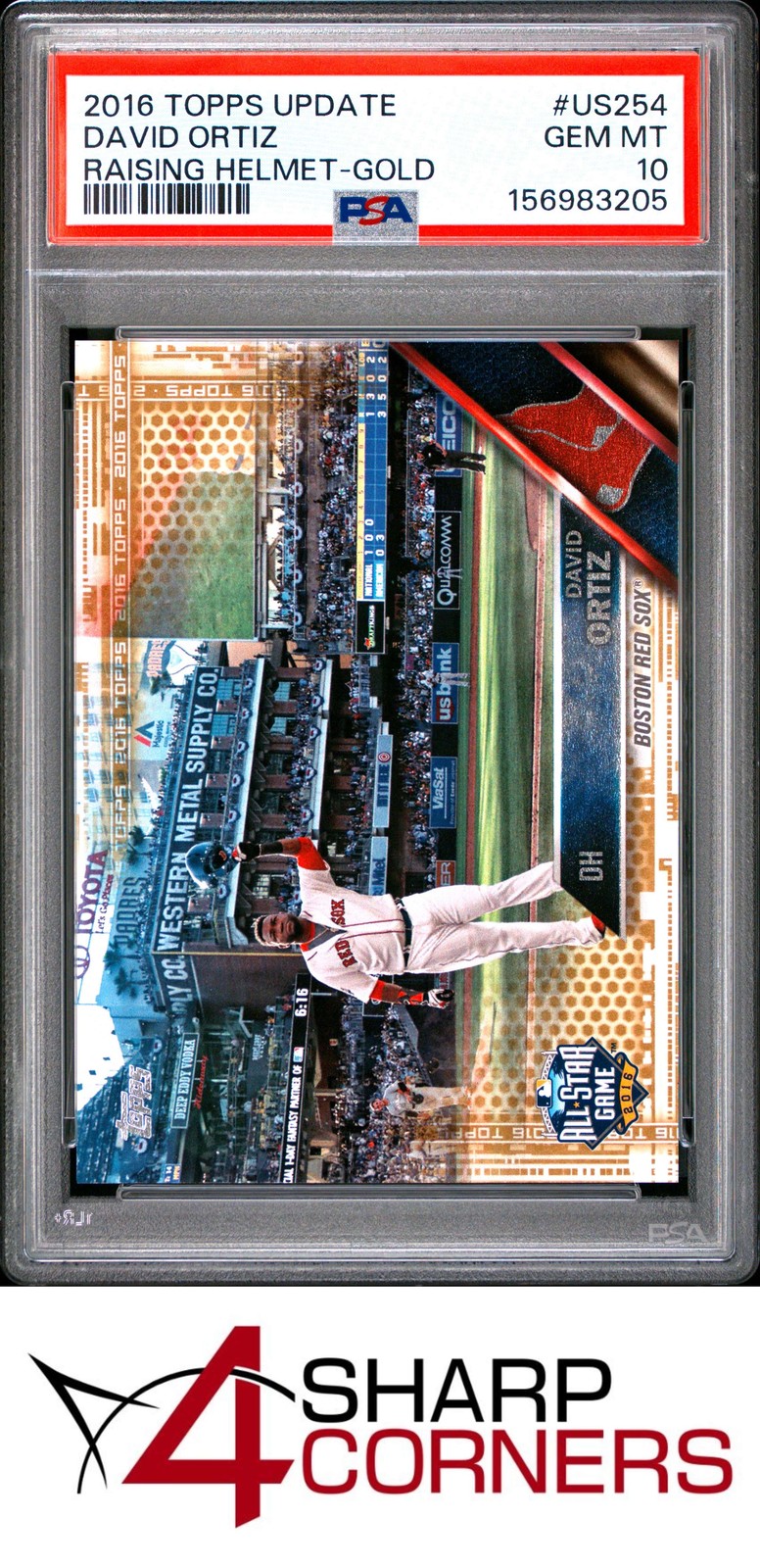 2016 TOPPS UPDATE GOLD #US254 DAVID ORTIZ HOF RAISING HELMET #/2016 POP 6 PSA 10