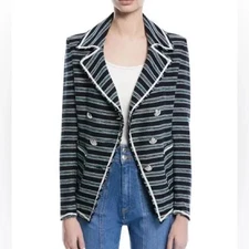 VERONICA BEARD NWT $695 Carroll Jacket Blazer Navy Turquoise Stripe Size 10