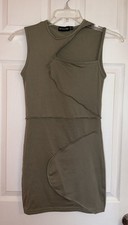 Pretty Little Thing Olive Green Cutout Bodycon Mini Dress Sexy Size 8
