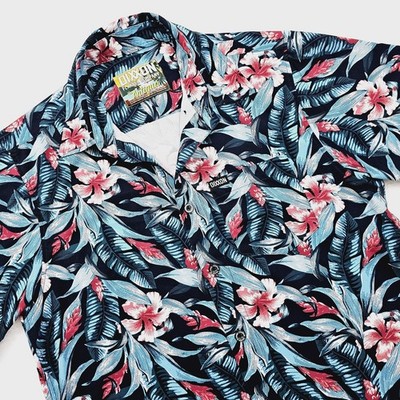 Dixxon Flannel Shirt Mens Medium Antigua Short Sleeve Hawaiian Floral D Lite