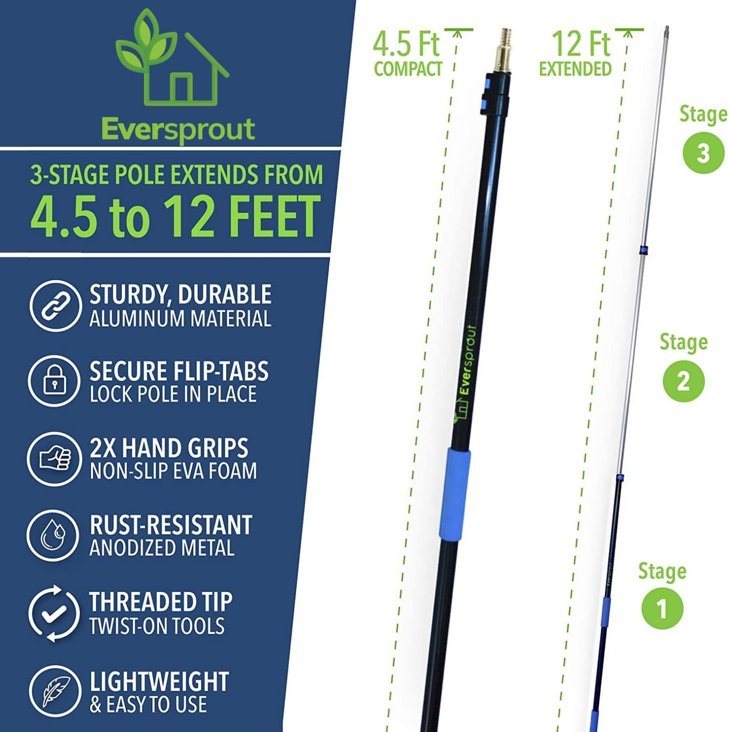 EVERSPROUT 4.5-to-12ft Durable Fruit Picker with 20+ Foot Reach – Telescoping