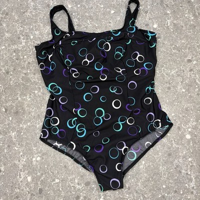 Miraclesuit Size 20 Black w Colorful Circles One Piece Swim Suit Estilo