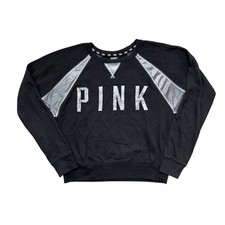 Victorias Secret PINK Sweatshirt Black Silver Metallic Logo Pullover Medium