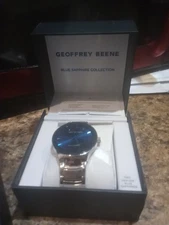 Geoffrey Beene Blue Sapphire Men's Watch GBB0017GU Gun Metal Band Needs Battery