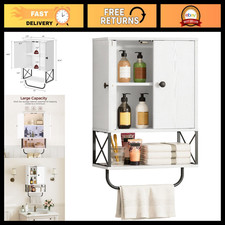 Farmhouse Wall Cabinet with 2 Doors  Adjustable Shelf, Over Toilet Storage, Whi