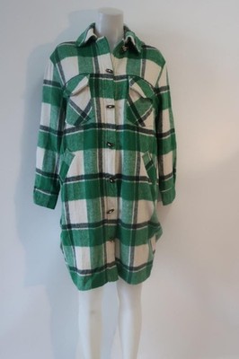 NWT Womens Frnch Paris Green Ivory (Item- 294) Plaid Solar Woven Toggle Coat M