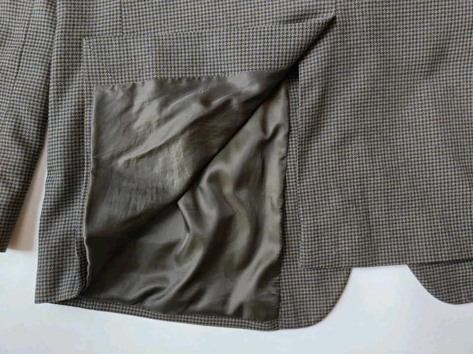 🇮🇹 Tasso Elba Mens 46R Brown Blue Houndstooth Two Button Sports Coat  - Image 4 of 4