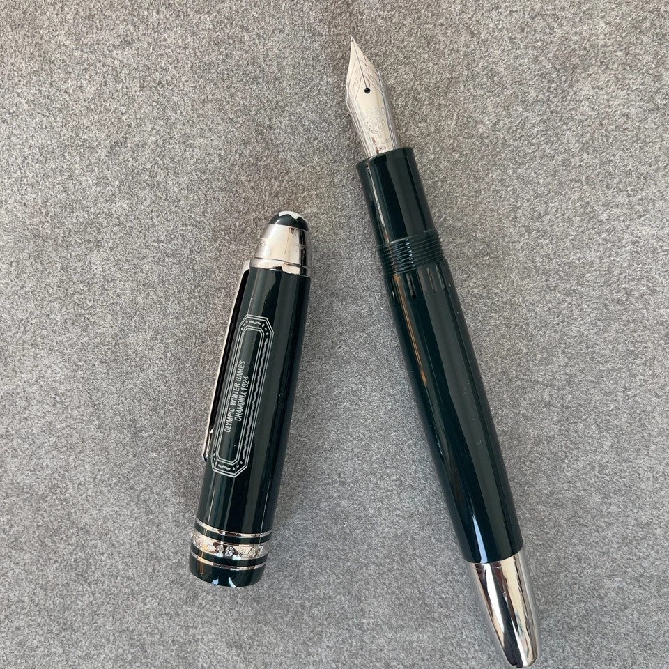 Perfect Olympic Piston Inking Resin Series Green-Silver Clip Fountain Pen - Image 2 of 3