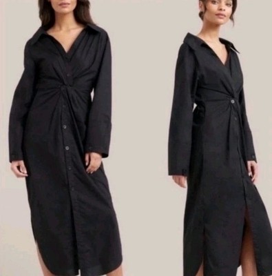 modern citizen black dress Modern Citizen Women Dress L Black Sleeveless High Neck Ruched Waist Side  Slit