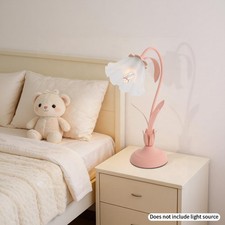 Pink Flower Petal Table Lamp Handmade Glass Shade for Bedroom Decor