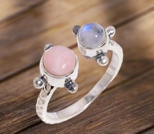 Natural Pink Opal Ring, Adjustable Ring ,925 Sterling Silver Ring
