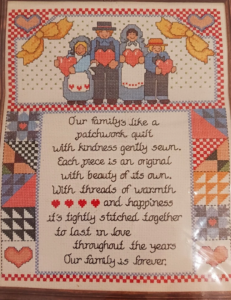 De colección Amish Nuestra Familia Sampler Contado Punto de Cruz Kit Diseño Funciona 11x14 Foto 4 de 4