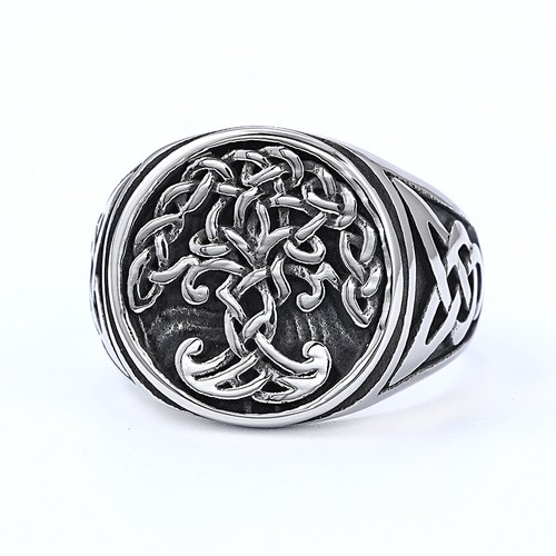 Stainless Steel Tree of Life Celtic Ring Men's Silver 5-15 Size - Picture 6 of 9