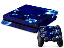 Sony PS4 PLAYSTATION 4 Skin Design Sticker Protector Set - Blue Flower Motif